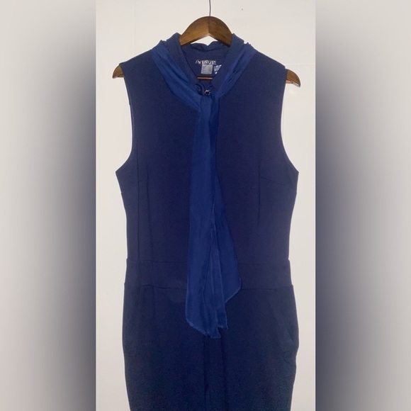 Venus Button Down Sleeveless Blue Women Jumpsuit with Detach Neck Scarf Size L - Picture 10 of 10